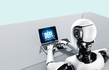 Decentralized finance or DeFi concept on modish computer screen . The defi system give new choice...