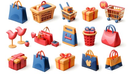Fototapeta premium 3D Shopping Bag and Gift Box Set