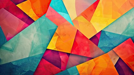 Fototapeta premium Geometric shapes patchwork in vibrant colors paper texture gradient lighting background