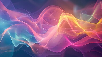Dynamic wave-like shapes in vibrant colors gradient transitions luminous points backdrop