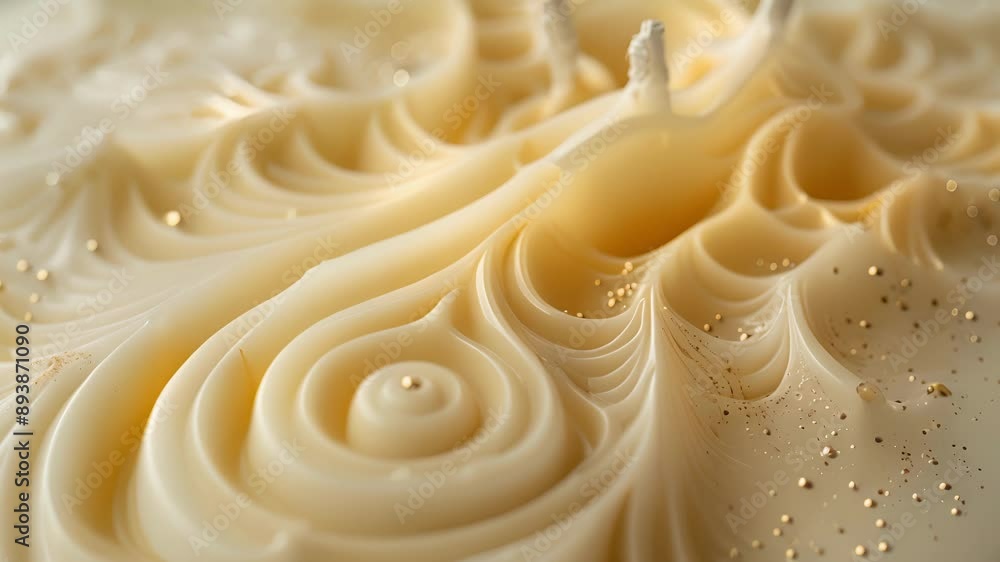 Poster a macro image of a unique carved candle made from 100% vegan soy wax revealing intricate swirls and 