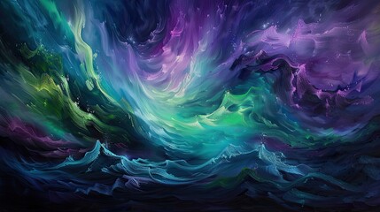 Fototapeta premium Ethereal waves of aurora borealis in emerald and amethyst celestial wallpaper