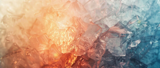 Fototapeta premium A mesmerizing ice texture with shades of blue and orange, contrasting the warm and cold elements in a visually captivating manner.