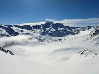 Ski tour on the mountains Baslersch Chopf and Sentisch Horn in the Davos Klosters mountains above...