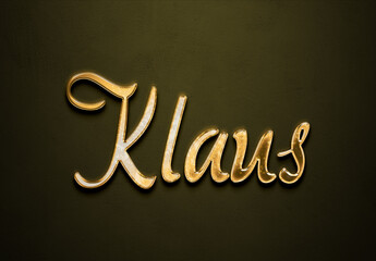 Old gold text effect of Deutsche name Klaus with 3D glossy style Mockup.