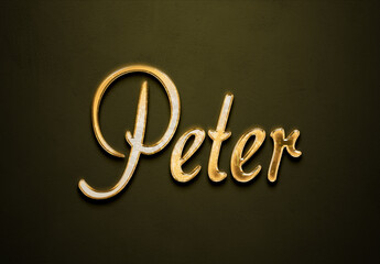Old gold text effect of Deutsche name Peter with 3D glossy style Mockup.