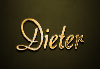 Old gold text effect of Deutsche name Dieter with 3D glossy style Mockup.
