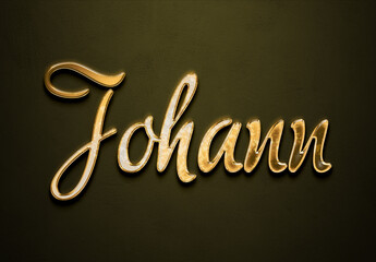 Old gold text effect of Deutsche name Johann with 3D glossy style Mockup.
