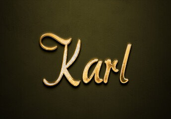 Old gold text effect of Deutsche name Karl with 3D glossy style Mockup.