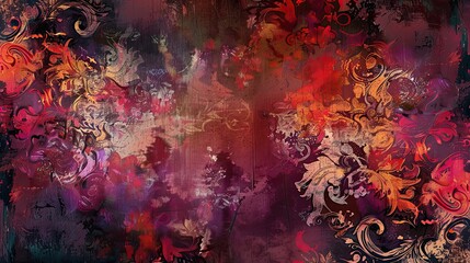 Detailed wallpaper with rich hues liquid textures and delicate damask patterns