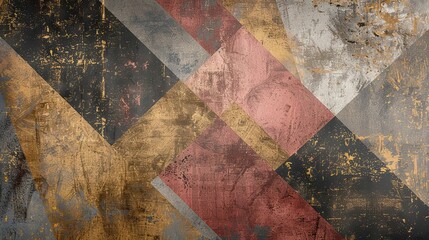 Luxurious wallpaper with earthy hues geometric patterns and gold leaf details