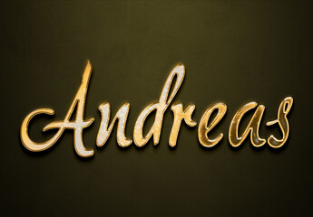 Old gold text effect of Deutsche name Andreas with 3D glossy style Mockup.