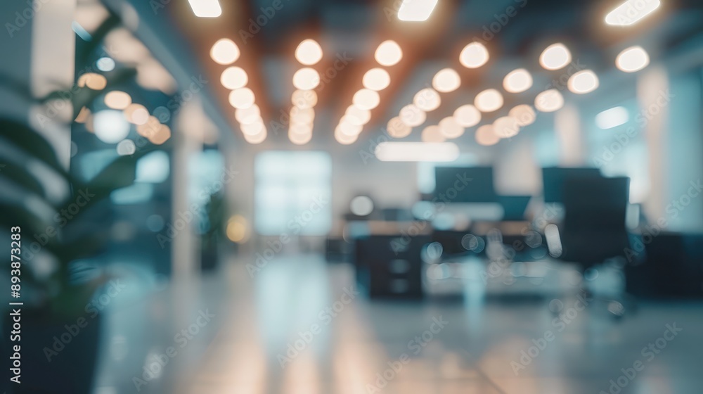 Aufkleber blurred empty open space office. abstract light bokeh at office interior background for design.