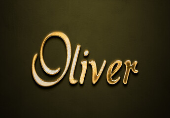Old gold text effect of Deutsche name Oliver with 3D glossy style Mockup.