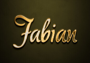 Old gold text effect of Deutsche name Fabian with 3D glossy style Mockup.