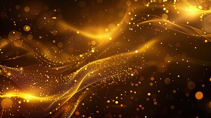 Rich background with golden particles fluid shapes and delicate light reflections