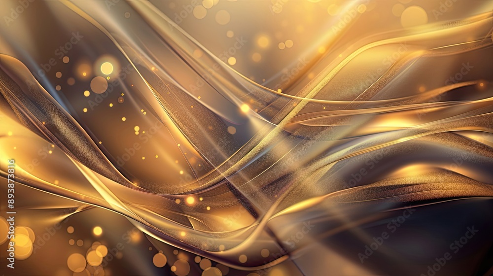 Poster luxurious golden light ribbons with bokeh effects and smooth gradient background