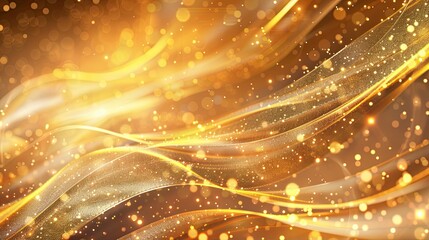 Obraz premium Rich golden background with flowing light ribbons bokeh effects and subtle gradients