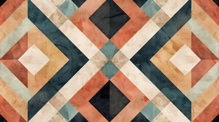 Fototapeta premium Abstract background with retro geometric elements ceramic tiles and symmetrical patterns