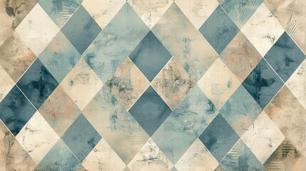 Tessellated diamond patterns with blue and beige tones retro geometric background