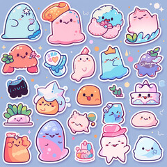 Obraz premium set of funny animals cute characters and elements clipart