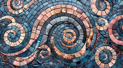 Obraz premium Retro background with mosaic patterns muted blue and pink tones and ceramic tiles