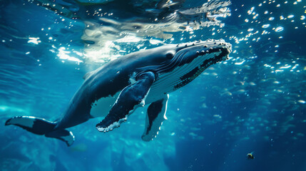 Obraz premium Showcase animals using sophisticated communication methods, such as whales singing, bees performing a waggle dance, or parrots mimicking human speech.