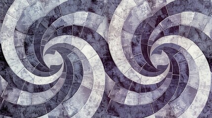 Geometric retro background with spiral tile patterns lavender and sage tones