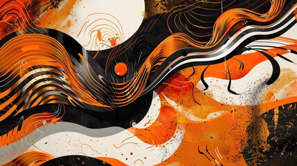 Vibrant abstract design with orange and black patterns glowing lines for an energetic wallpaper