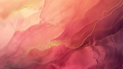 Fototapeta premium Abstract coral to maroon wallpaper with misty shapes and subtle golden highlights