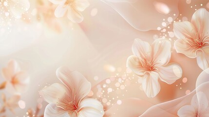 Light peach and ivory background with hand-drawn sakura petals and glowing accents
