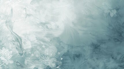 Sea blue and gray wallpaper with hand-drawn koi fish patterns