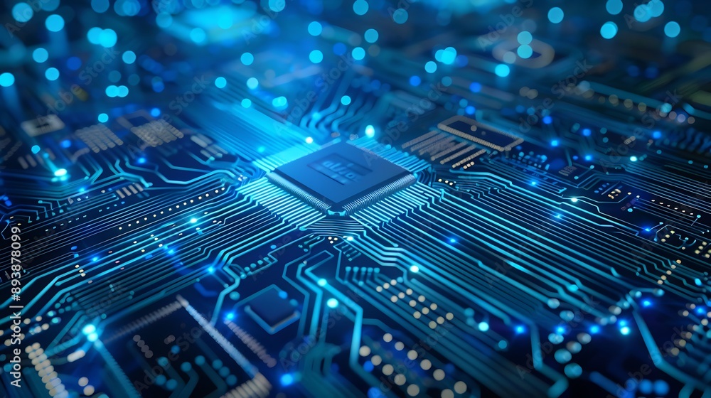 Poster a close-up shot of a circuit board with a processor