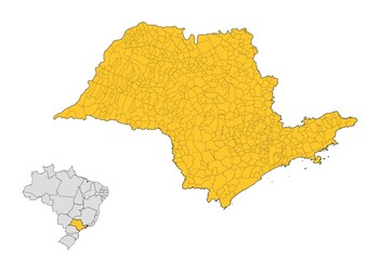 Mapa del estado de  São Paulo con delimitaciones municipales en Brasil