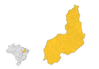 Mapa del estado de Piauí con delimitaciones municipales en Brasil