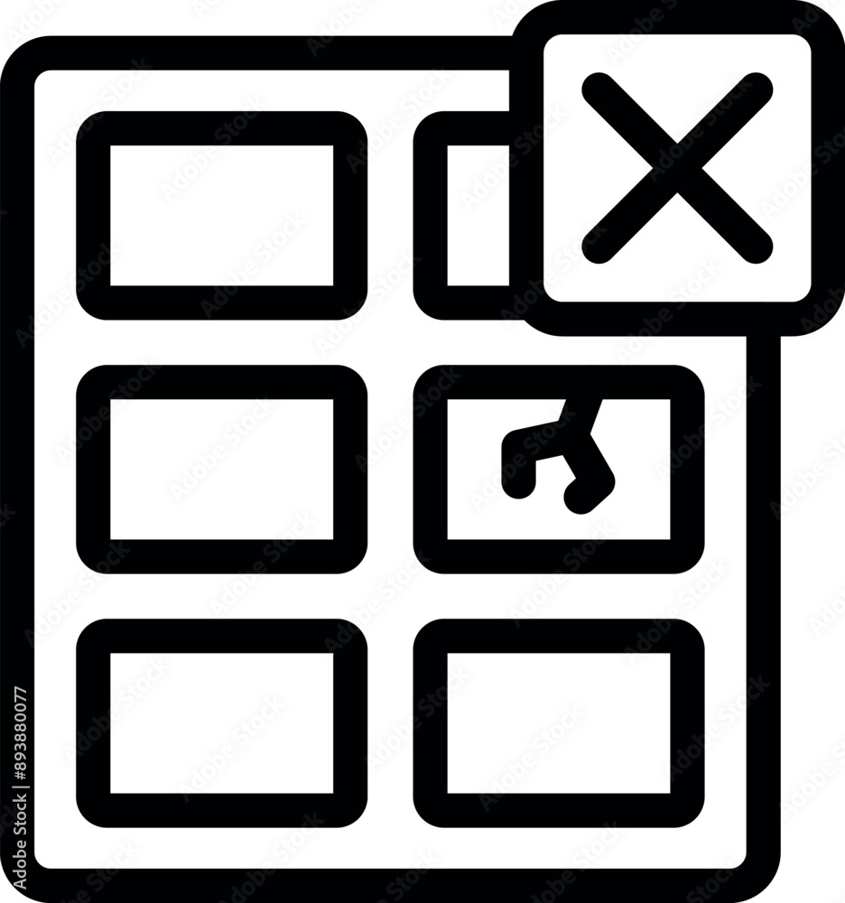 Poster line icon representing a user interface with a highlighted element and a close button being pressed