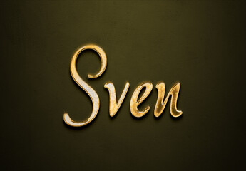 Old gold text effect of Deutsche name Sven with 3D glossy style Mockup.