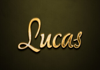 Old gold text effect of Deutsche name Lucas with 3D glossy style Mockup.