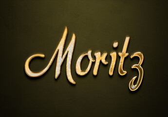 Old gold text effect of Deutsche name Moritz with 3D glossy style Mockup.