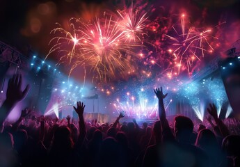 The concert was a vibrant event with colorful fireworks and an enthusiastic audience, creating a lively atmosphere of joy and excitement. The bands and performers added to the celebratory spirit