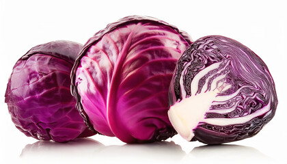 Obraz premium A lots of fresh Red Cabbage Vegetables organic isolated on white background.