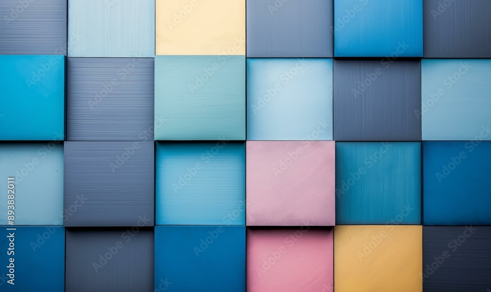 Poster a vibrant arrangement of multicolored square blocks forming a geometric pattern.