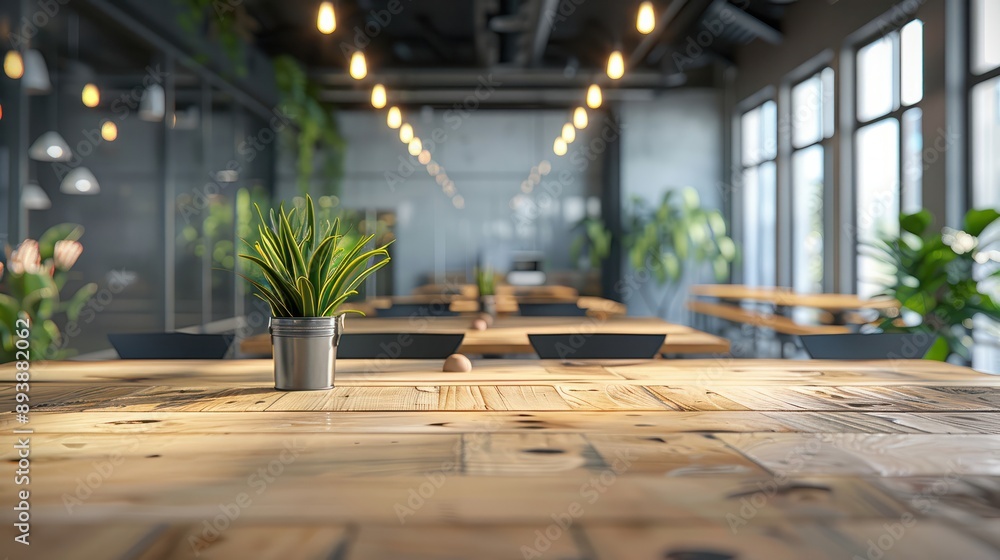 Poster dynamic workspace: abstract blurred background of coworking company's empty space