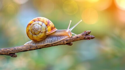 Snail moving on a branch