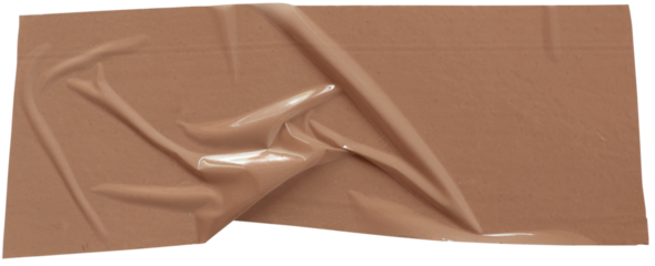 Fita colante amassada, dobrada, com rugas. Fita marrom  com fundo transparente. 