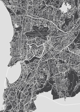 City map Mumbai, monochrome detailed plan, vector illustration