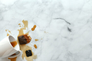 Dropped cup mug with spilled tea - concept mental health depression anxiety trauma abuse
