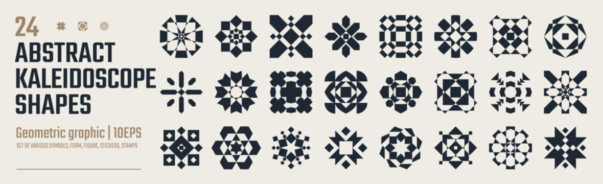 Postmodern abstract geometric graphic elements, Constructor of trendy kaleidoscope various shapes, Brutalist vector form, trendy retro design symbols in Y2K aesthetics, Avantgarde stickers