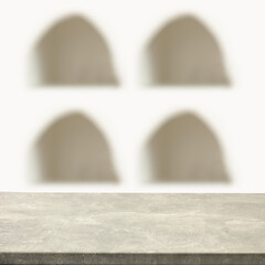 Wooden empty table background in bright cozy modern home interior. Blurred furniture. Copy space for advertising products and objects. Natural daily light.