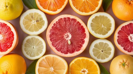 Obraz premium A vibrant pattern of citrus fruit halves arranged in a circular design, with seeds visible, high-resolution photo, realistic photo, hyper realistic